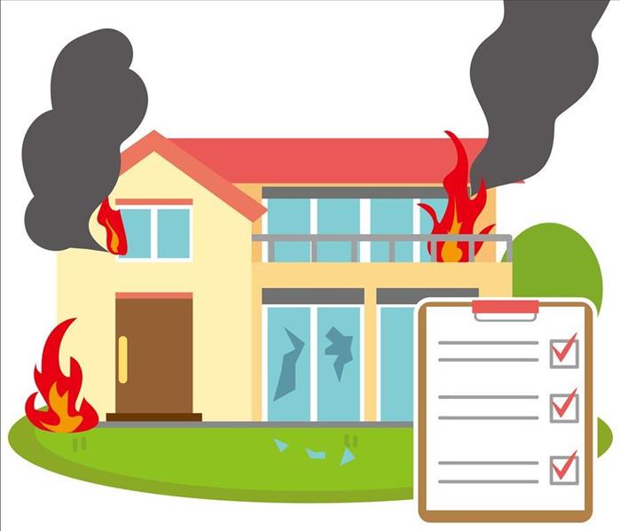 picture of burning house with check boxes